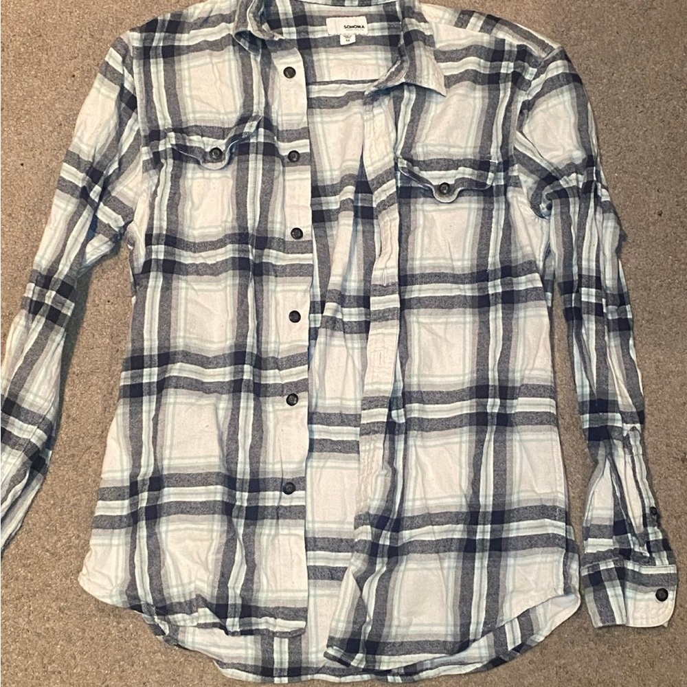 Sonoma Women’s Blue & White Plaid Flannel Shirt